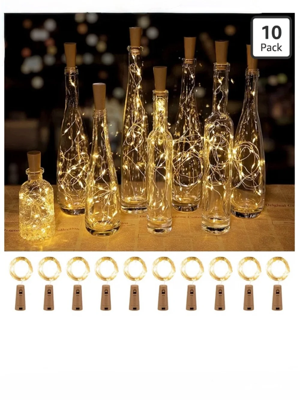 Pack of ten bottle lights with 3 packs of batteries